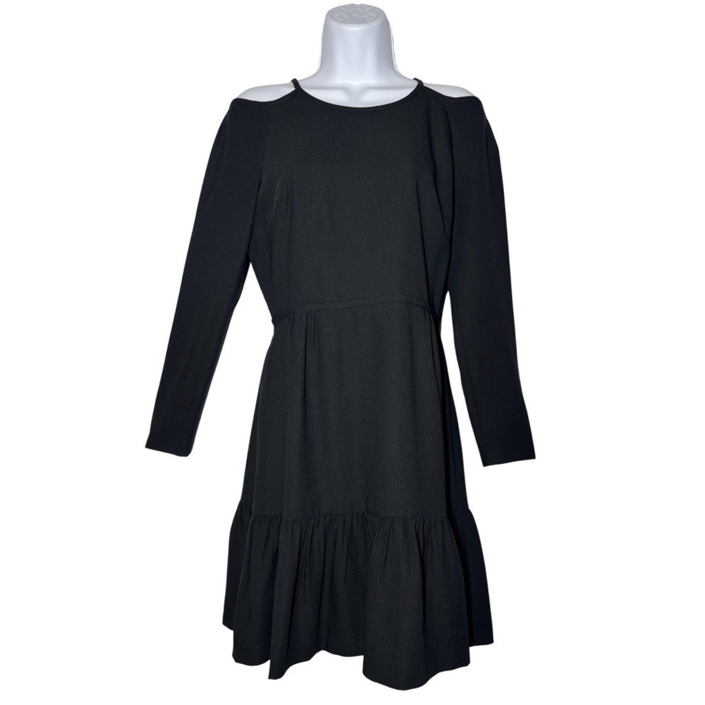 Club Monaco Sandraya Cold Shoulder Long Sleeve Tiered Ruffle Dress Black 4